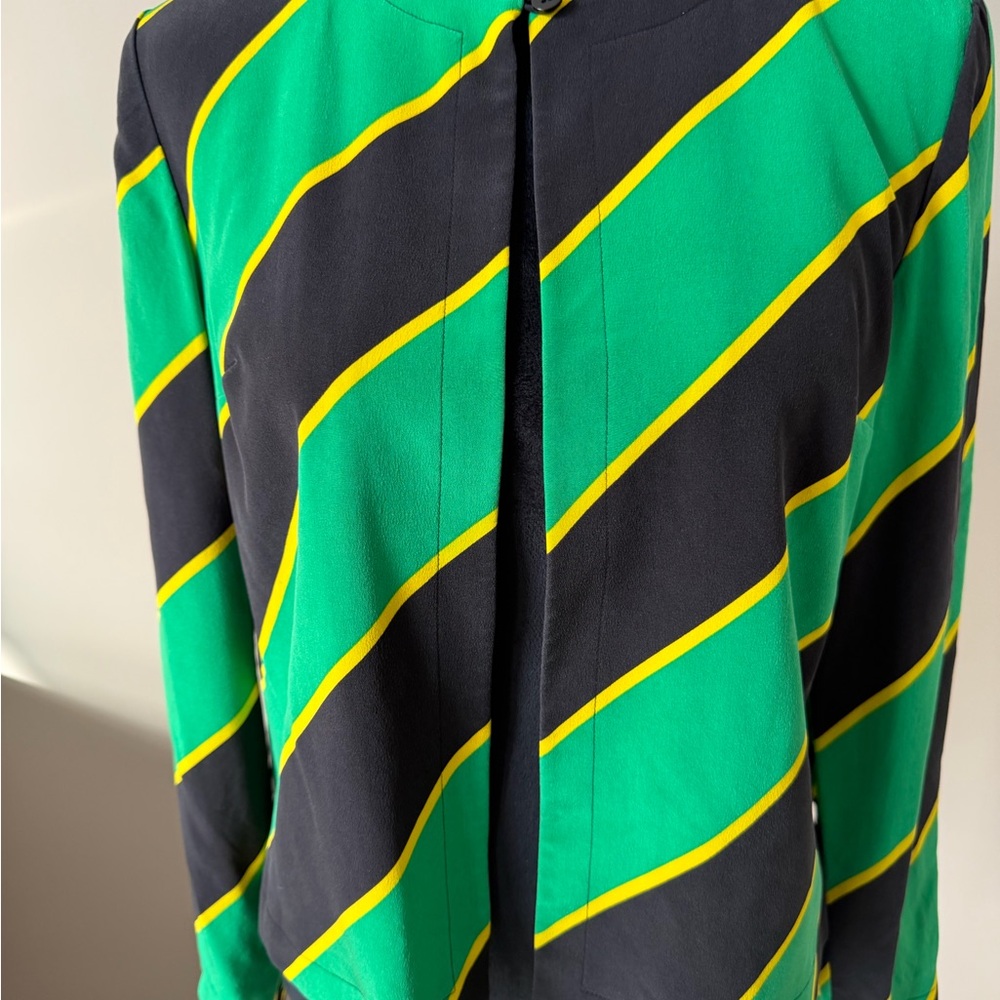 Green & Black Striped Blazer Jacket